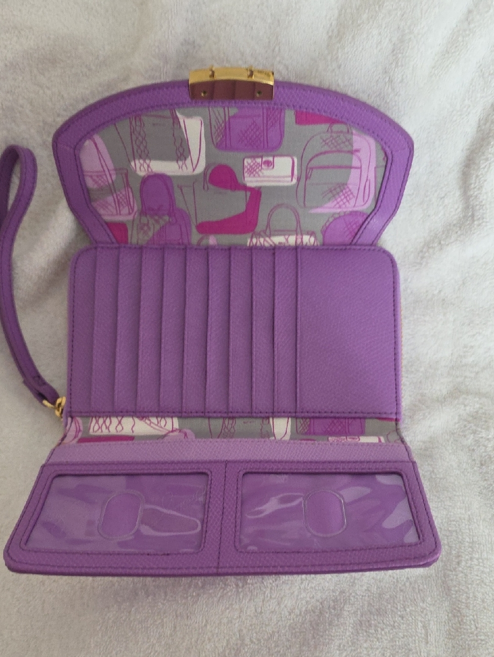 Vera Bradley Lavender Purple Patterned Clutch with Gold Hardware - Picture 3 of 6
